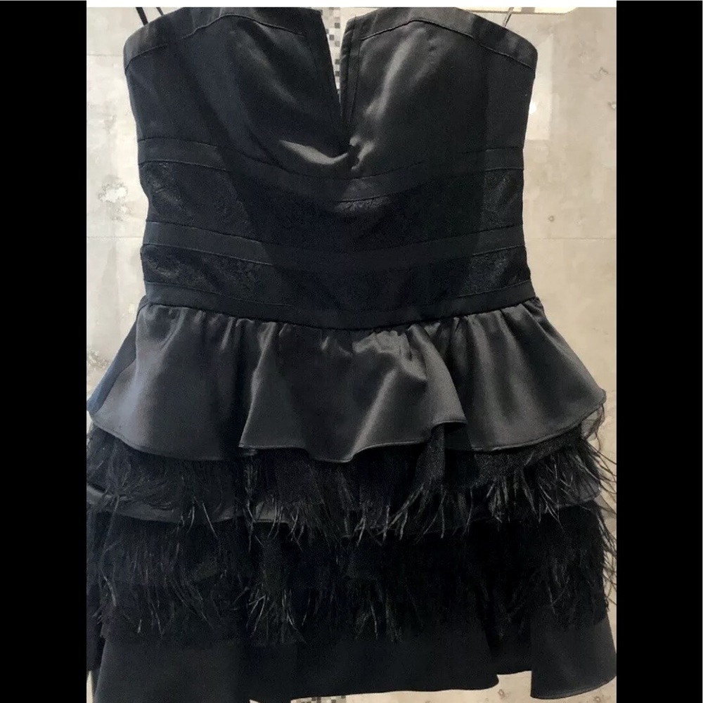 BeBe feather bustier PROM/PARTY Satin Lace dress